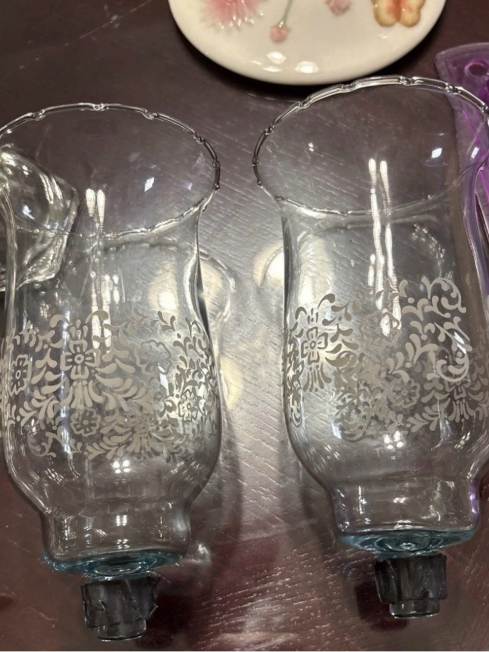 Home Interiors Set Of 2 Etched Glass Hurricane Vintage Votive Can holders Sconce - Picture 4 of 4